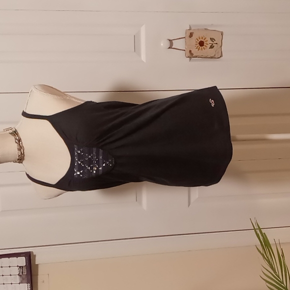 Hollister Y2k Navy Blue Soft Knit Razorback Tank Top W/ Rhinestone Center Sz Med - Picture 4 of 11